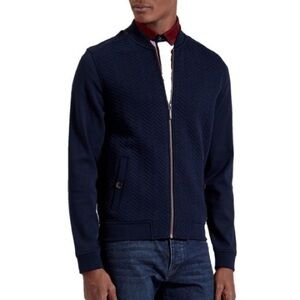 Ted Baker Blue Herringbone Knit Baseball Jacket 5